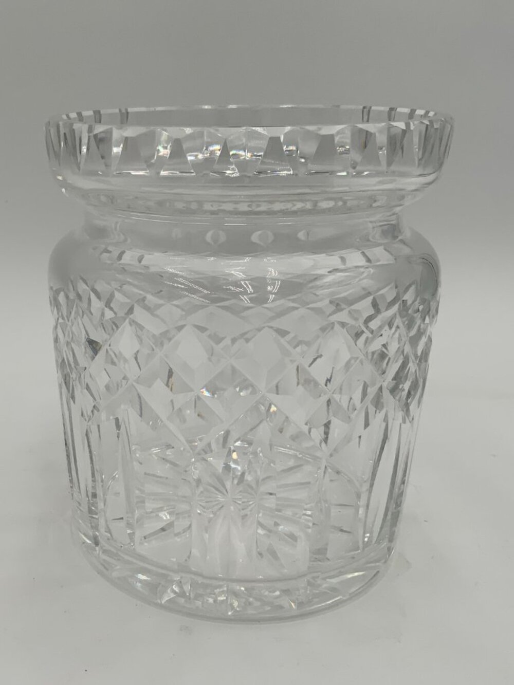 Signed Waterford Crystal Lismore Biscuit Barrel Jar NO LID Diamond Cuts